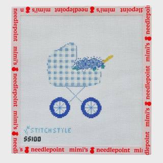 Blue Baby Carriage with Stitch Guide by Stitch Style Needlepoint (thumbnail)