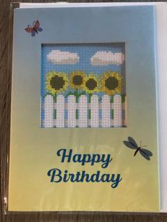 Needlepoint Card Happy Birthday Sunflower Fence by Pixels on Cotton (thumbnail)