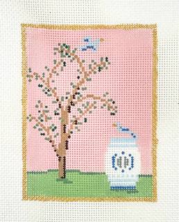 Chinoiserie Silk Screen - Pink Canvas by Stitch Style Needlepoint (thumbnail)
