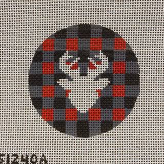 Deer on Red and Black Check Round Canvas by KCN Designers (thumbnail)