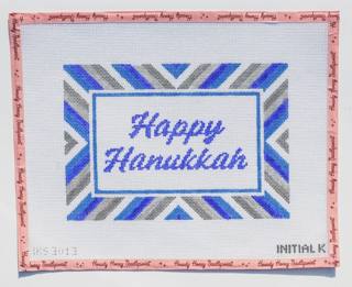 Happy Hanukkah Striped Pillow by Initial K Studio (thumbnail)