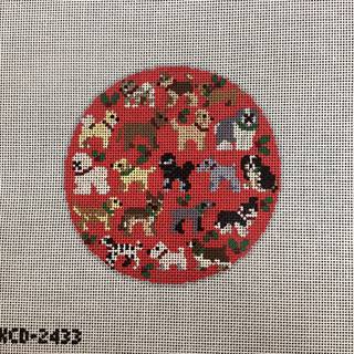 Red Christmas Dogs round canvas by KCN Designers (thumbnail)