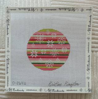 Snowflakes Ornament - Pink and Green Stripes by Kristine Kingston (thumbnail)