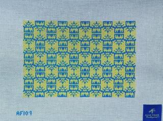 Yellow & Blue Pagoda Print Clutch by Anne Fisher Needlepoint (thumbnail)