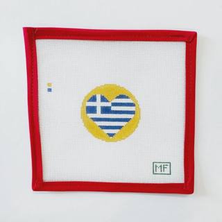 Heart Flag Round - Greece by M F Needlepoint (thumbnail)