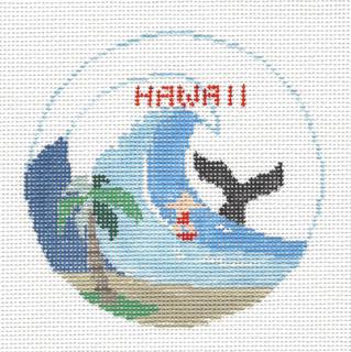 Travel Round ~ State of HAWAII handpainted Needlepoint Ornament Canvas by Kathy Schenkel by Kathy Schenkel (thumbnail)