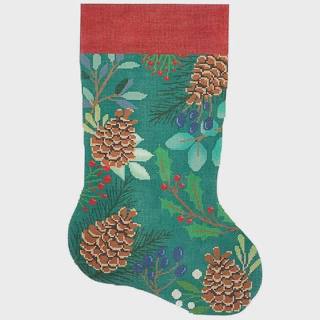 Green Stocking with Pinecones by Laura Love Designs (thumbnail)