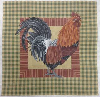 orange & black rooster on green by JP Needlepoint (thumbnail)