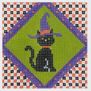 Witch Hat Cat 3x3 by Susan Roberts Needlepoint (thumbnail)
