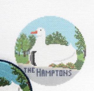The Hamptons Big Duck 4″ Round by Jeni Sandberg Needlepoint (thumbnail)