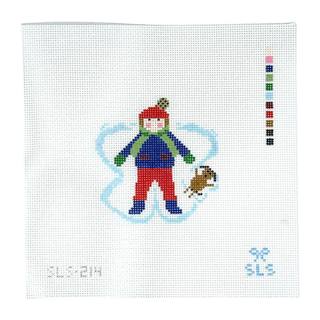 Snow Angel Boy with Dog Canvas by Stitchtent (thumbnail)