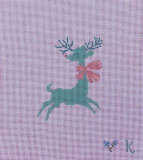 Ndlpt Designs Teal Reindeer with Bow Needlepoint Canvas by NDLPT Designs (thumbnail)