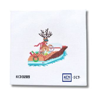 Dolce Vita Wooden Boat Club Reindeer Needlepoint Canvas by KCN Designers (thumbnail)