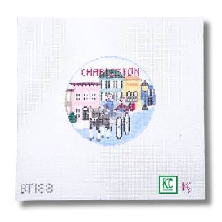 Charleston Travel Round Canvas by Kathy Schenkel (thumbnail)