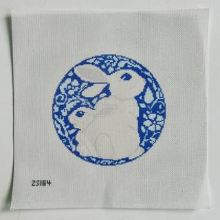 Blue and White Bunnies Printed Canvas by KCN Designers (thumbnail)