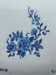 Trailing Blue Vine Bunny by Kelly Clark Needlepoint (Colonial Needle) (thumbnail)