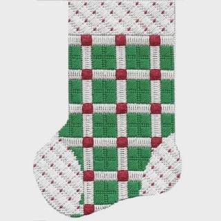 Mini Sock Green, White & Red Check with Stitch Guide by A Stitch in Time (thumbnail)