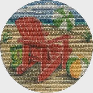 Red Beach Chair 4" Round by Alice Peterson (thumbnail)