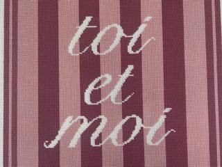 'Toi Et Moi' Pillow Hand Painted Needlepoint Canvas: Pink by La Fete Needlepoint (thumbnail)