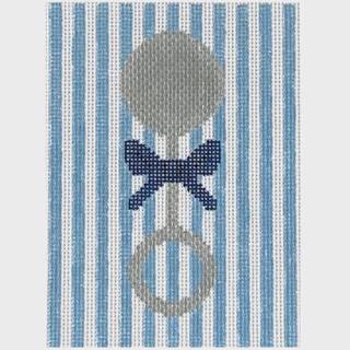 Sterling Baby Rattle on Blue by Silver Stitch Needlepoint (thumbnail)