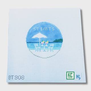 St. Bart's Travel Round Canvas by Kathy Schenkel (thumbnail)