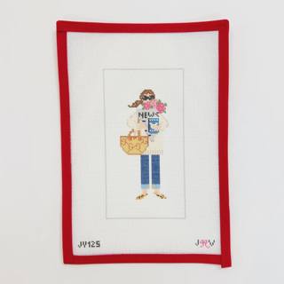 News & Flowers Girl by Jennifer Vallez Needlepoint (thumbnail)