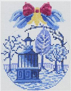 M-KAH 54-18 Ice Blue Buds Over Garden Folly by Kelly Clark Needlepoint (Colonial Needle) (thumbnail)
