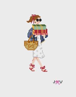 JV114 - Bookstore Girl Fair Needlepoint Canvas by Jennifer Vallez Needlepoint (thumbnail)