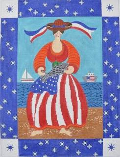 Patriotic Woman with Fish by CBK Needlepoint (thumbnail)