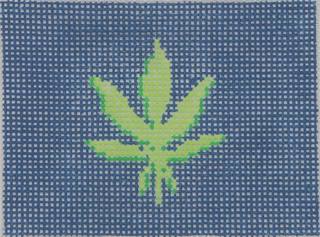 Planet Earth Credit Card Case Insert – Weed Leaf – greens on navy by Kate Dickerson Needlepoint Collections (thumbnail)