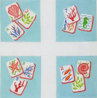 Mahjong Tiles - Coral Reef Theme Coasters Canvas by Kate Dickerson Needlepoint Collections (thumbnail)