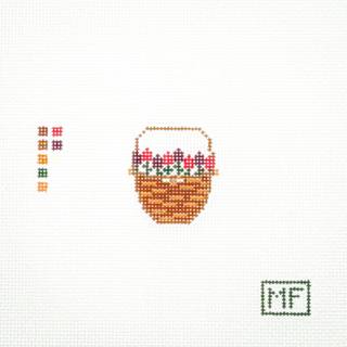 Lightship Basket with Red Flowers Mini Bag Charm by M F Needlepoint (thumbnail)