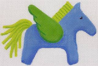 Mini/Bag Charm – Hermès Pegasus – blue, lime & green by Kate Dickerson Needlepoint Collections (thumbnail)