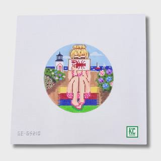 East Coast Stitching Girl Canvas by Alice Peterson (thumbnail)