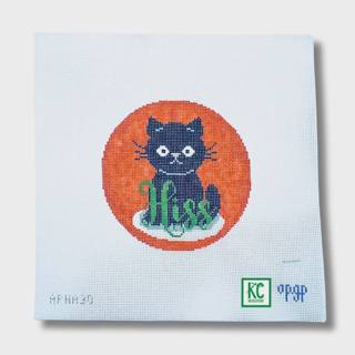 Hiss Cat Round Canvas by melissa loves needlepoint (thumbnail)