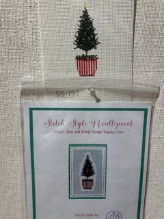 Red and White Stripe Topiary Tree by Stitch Style Needlepoint (thumbnail)