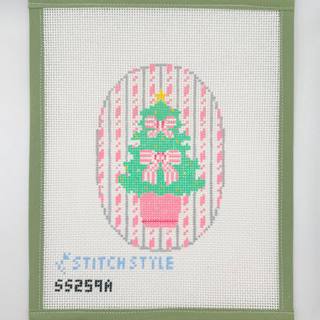 Pink Tree Topiary Oval by Stitch Style Needlepoint (thumbnail)