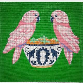 Pink Parakeet Pair Canvas by Alice Peterson (thumbnail)
