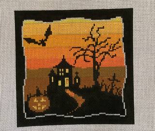 Spooky Scene - Orange wi/ jack O'Lantern by melissa loves needlepoint (thumbnail)