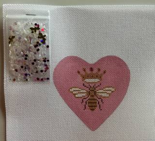 Heart Mini w/clear dome/confetti - Queen Bee by Kate Dickerson Needlepoint Collections (thumbnail)