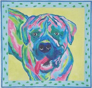 Megan Carn – Boxer – multi on citron MC-PL-22 by Kate Dickerson Needlepoint Collections (thumbnail)