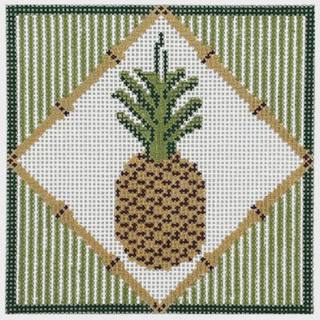 Pineapple Coaster on Green Stripes by Tina Griffin Designs (thumbnail)