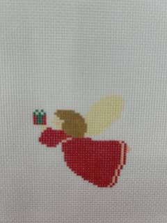 Angel Needlepoint Canvas - Red w/ Present by Stitch Style Needlepoint (thumbnail)