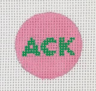 Planet Earth Key Ring Insert – ACK – bright green on pink by Kate Dickerson Needlepoint Collections (thumbnail)