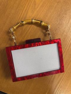 Cherry Red Self Finishing Clutch with Bamboo Handle by Bexar Needleworks (thumbnail)