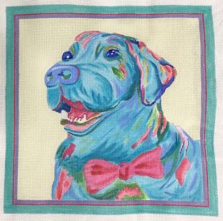 blue lab with bowtie by Kate Dickerson Needlepoint Collections (thumbnail)