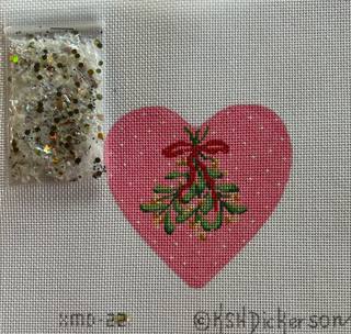 Heart Mini w/clear dome/confetti - Mistletoe w/red ribbon by Kate Dickerson Needlepoint Collections (thumbnail)