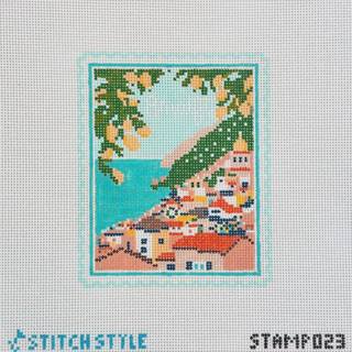 Stitch Style Amalfi Coast Travel Stamp Needlepoint Canvas by Stitch Style Needlepoint (thumbnail)