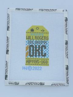 Oklahoma City Travel Tag Canvas by Hedgehog Needlepoint (thumbnail)