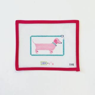 Pink Doxie & Leash by Susan Battle Needlepoint (thumbnail)